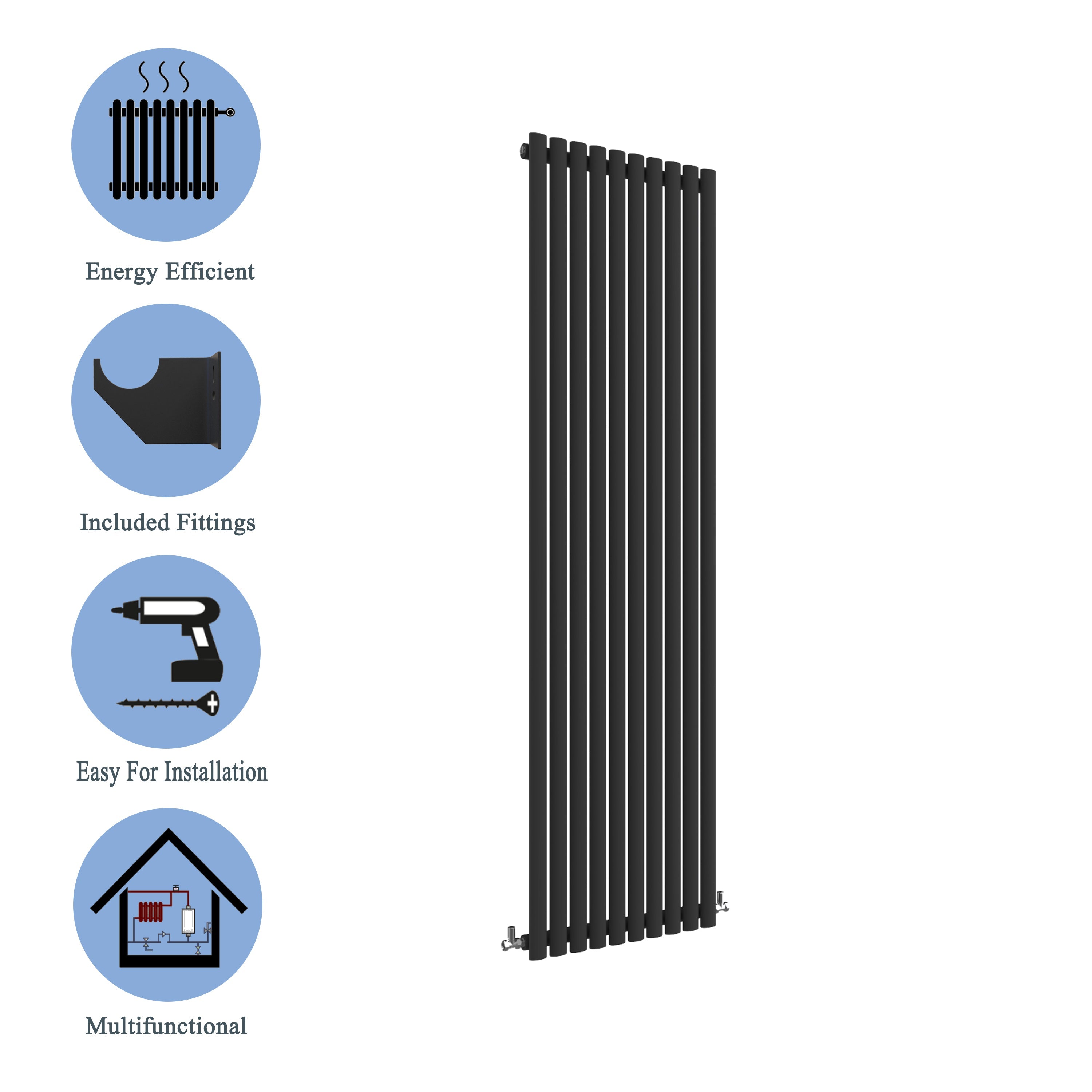 Aver-Growth- Designer Vertical 1800x590mm Single Black Oval Column Radiator