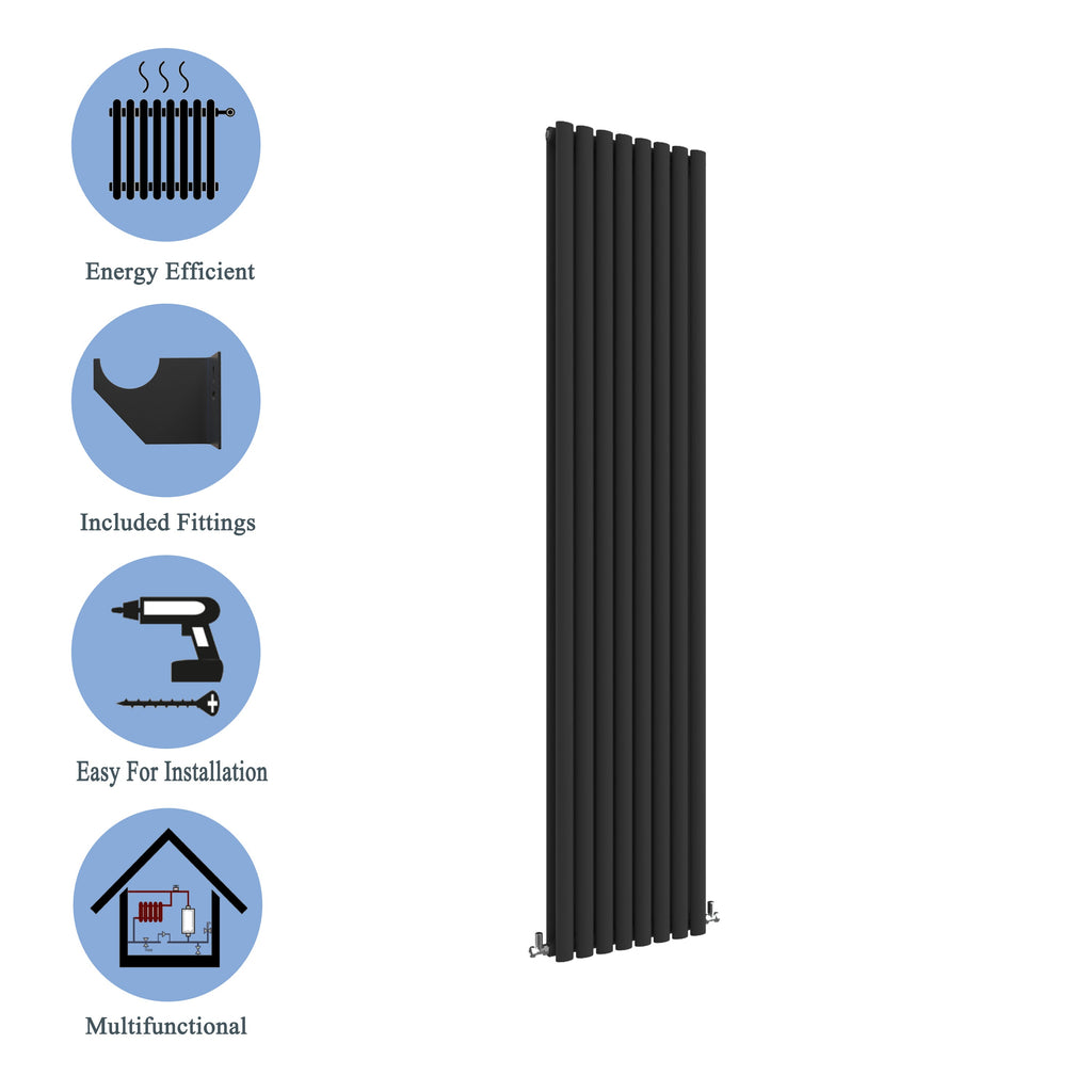 Aver-Growth- Designer Vertical 1800x472mm Double Black Oval Column Radiator