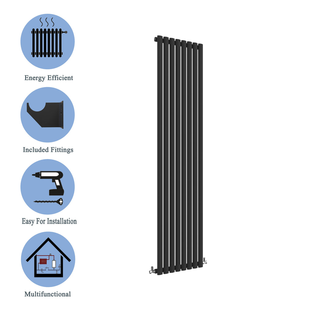 Aver-Growth- Designer Vertical 1800x472mm Single Black Oval Column Radiator