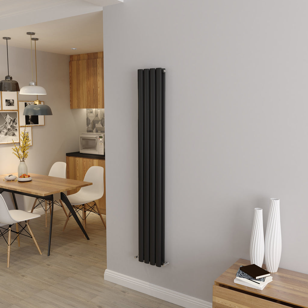 Aver-Growth- Designer Vertical 1600x236mm Double Black Oval Column Radiator