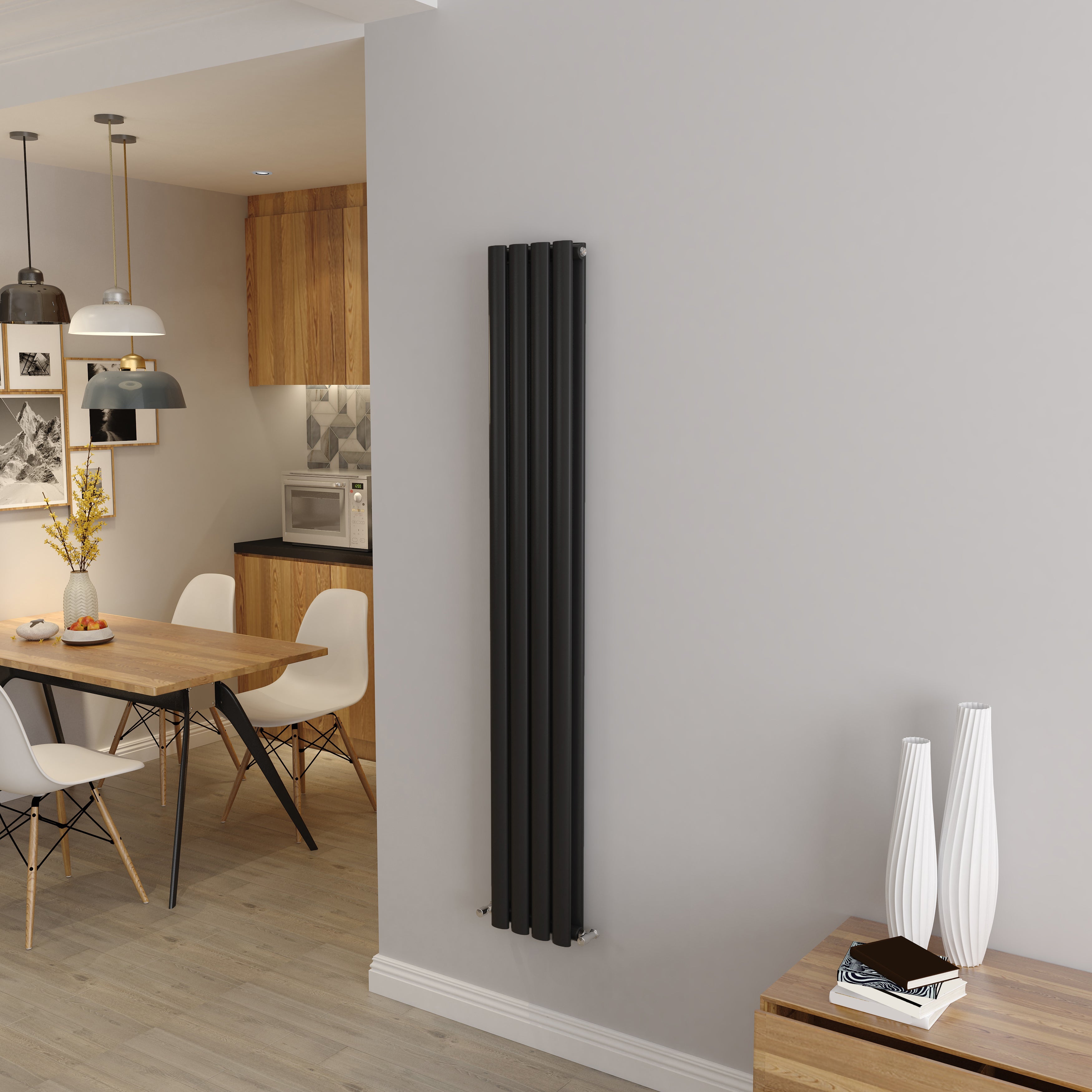 Aver-Growth- Designer Vertical 1600x236mm Double Black Oval Column Radiator