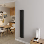 Aver-Growth- Designer Vertical 1600x236mm Double Black Oval Column Radiator