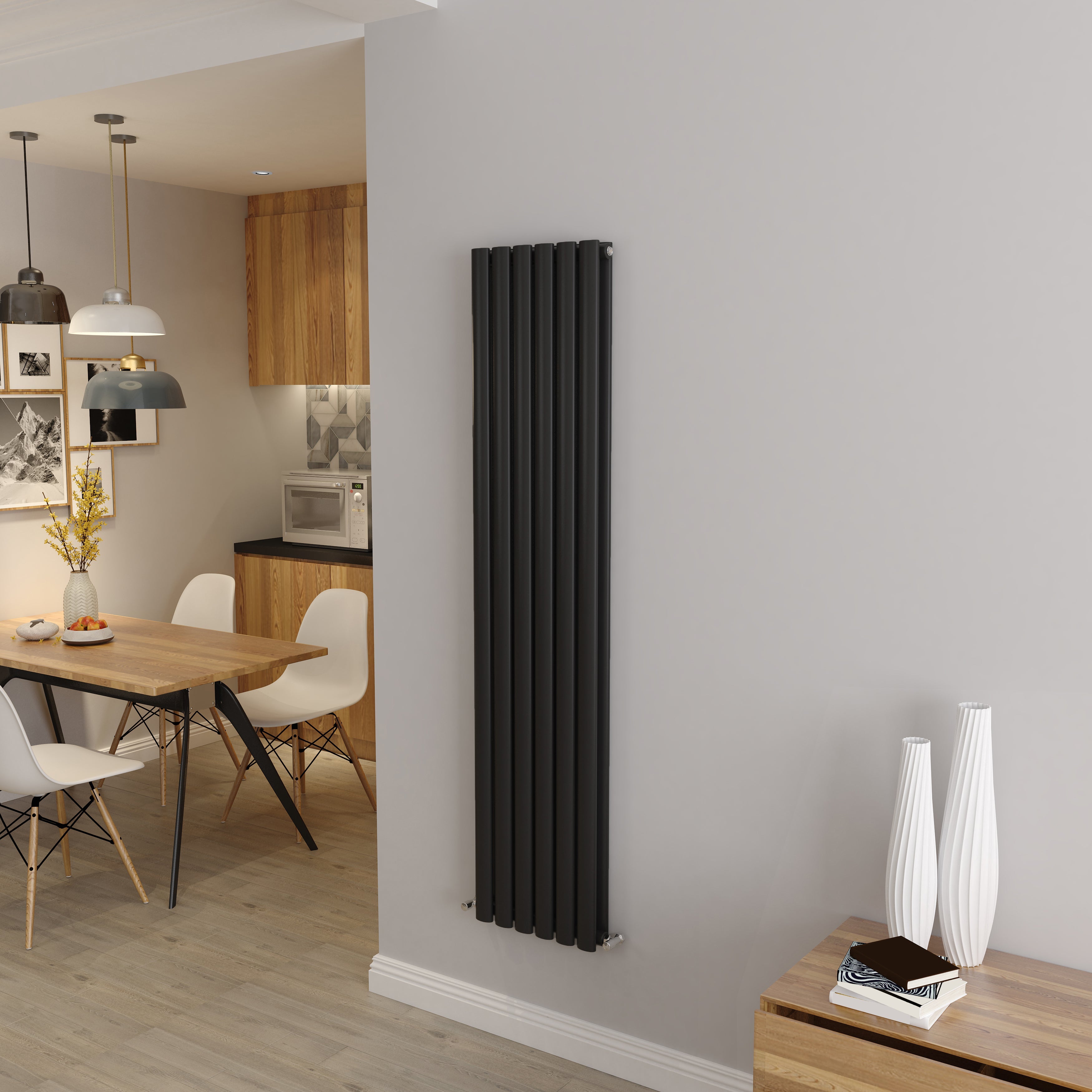 Aver-Growth- Designer Vertical 1600x354mm Double Black Oval Column Radiator