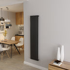 Aver-Growth- Designer Vertical 1600x354mm Single Black Oval Column Radiator