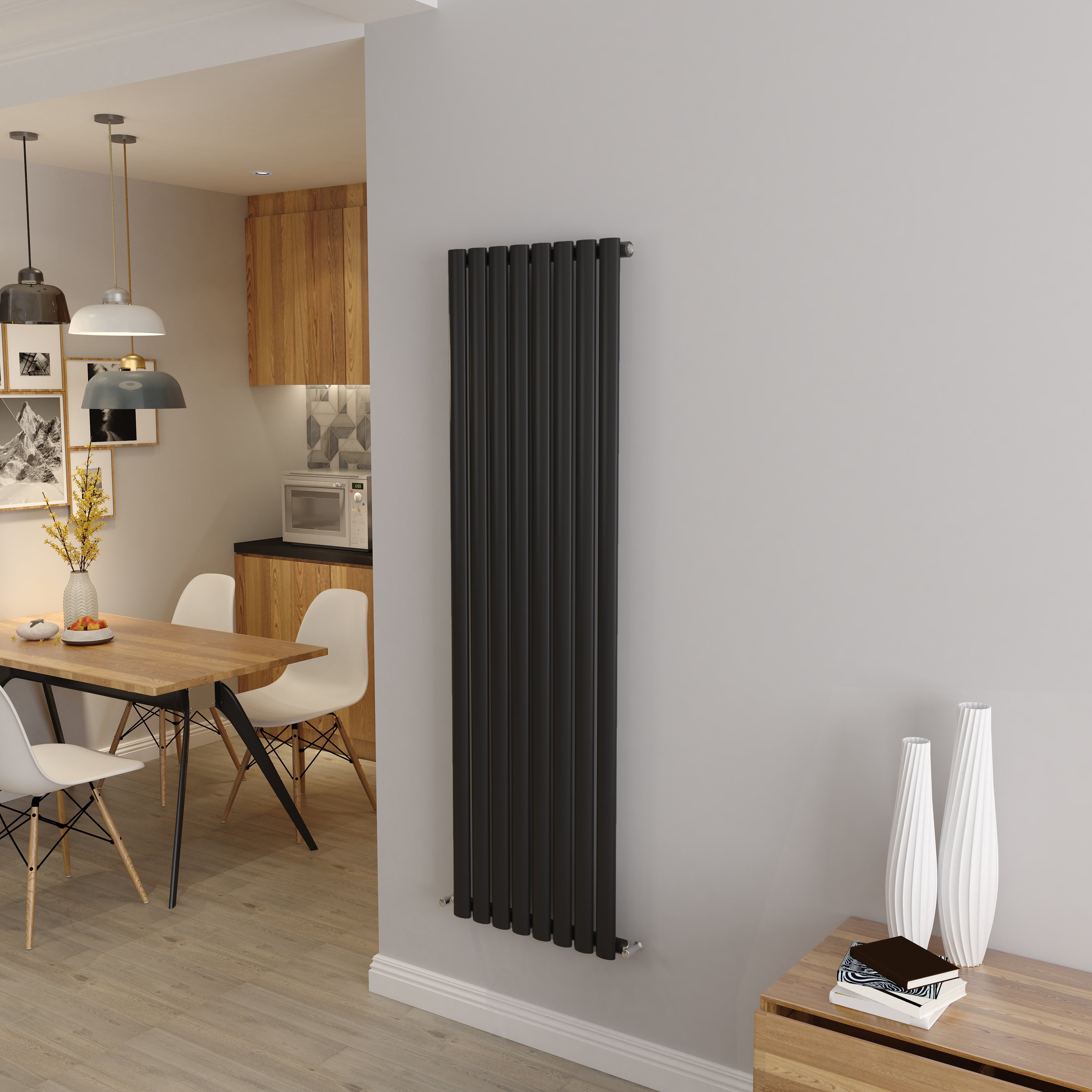 Aver-Growth- Designer Vertical 1600x472mm Single Black Oval Column Radiator