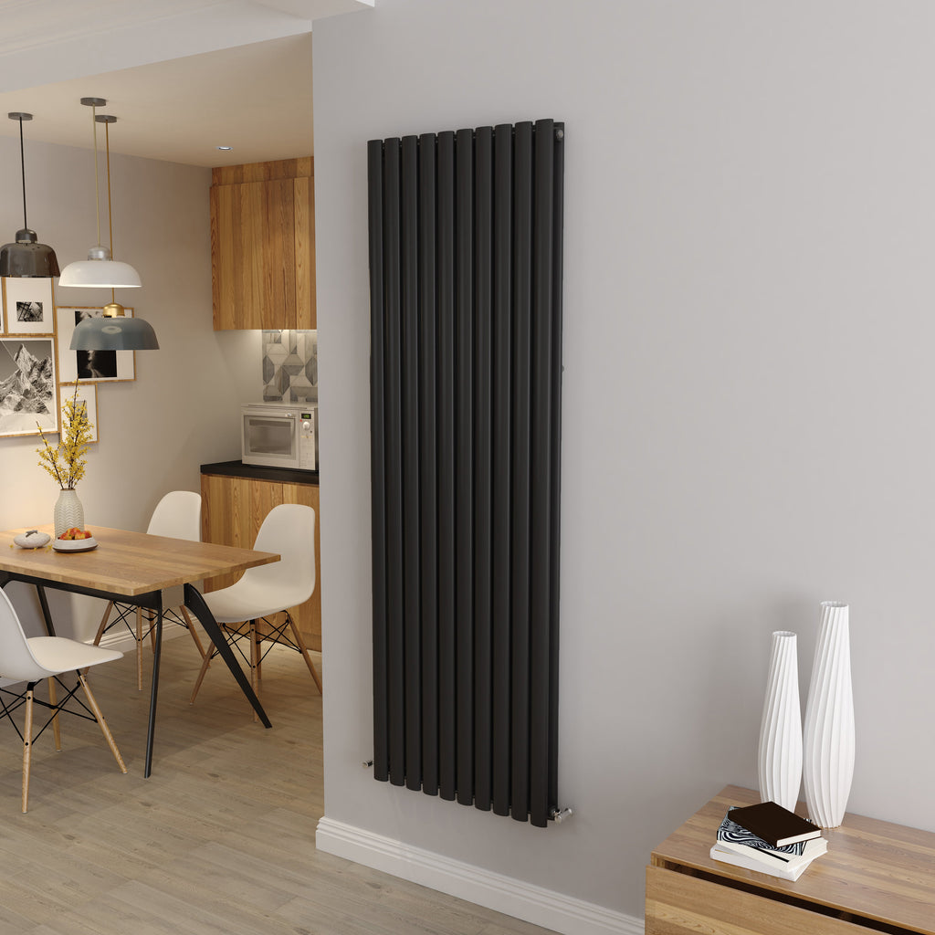 Aver-Growth- Designer Vertical 1800x590mm Double Black Oval Column Radiator