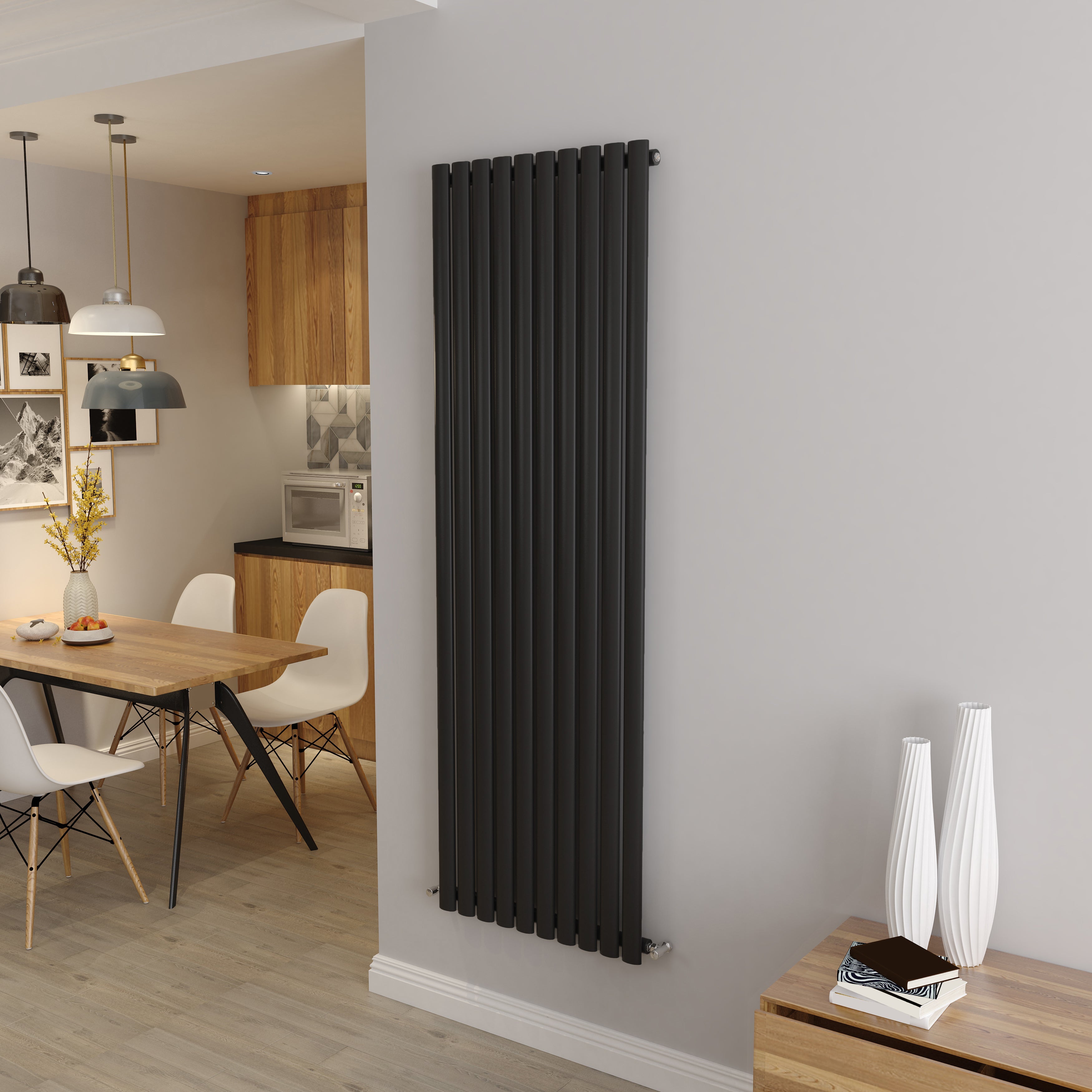 Aver-Growth- Designer Vertical 1800x590mm Single Black Oval Column Radiator