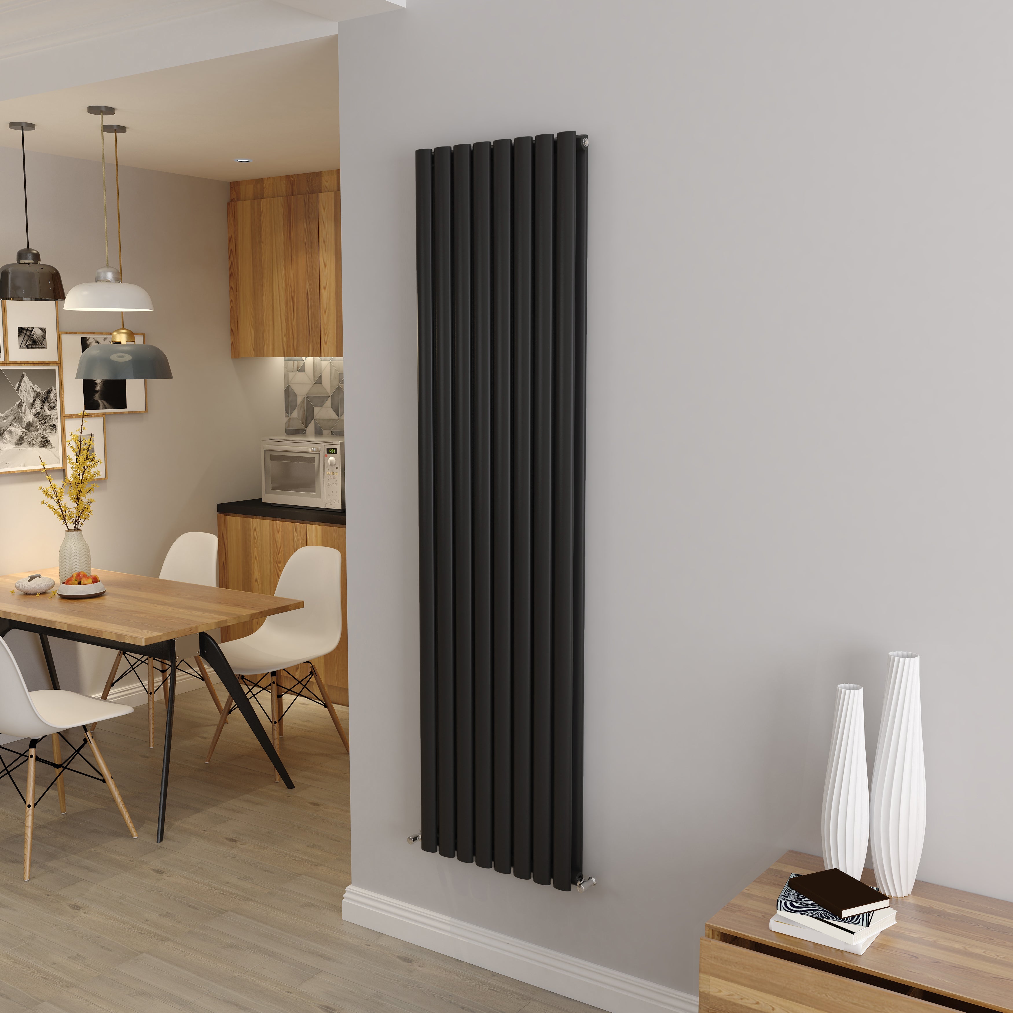 Aver-Growth- Designer Vertical 1800x472mm Double Black Oval Column Radiator