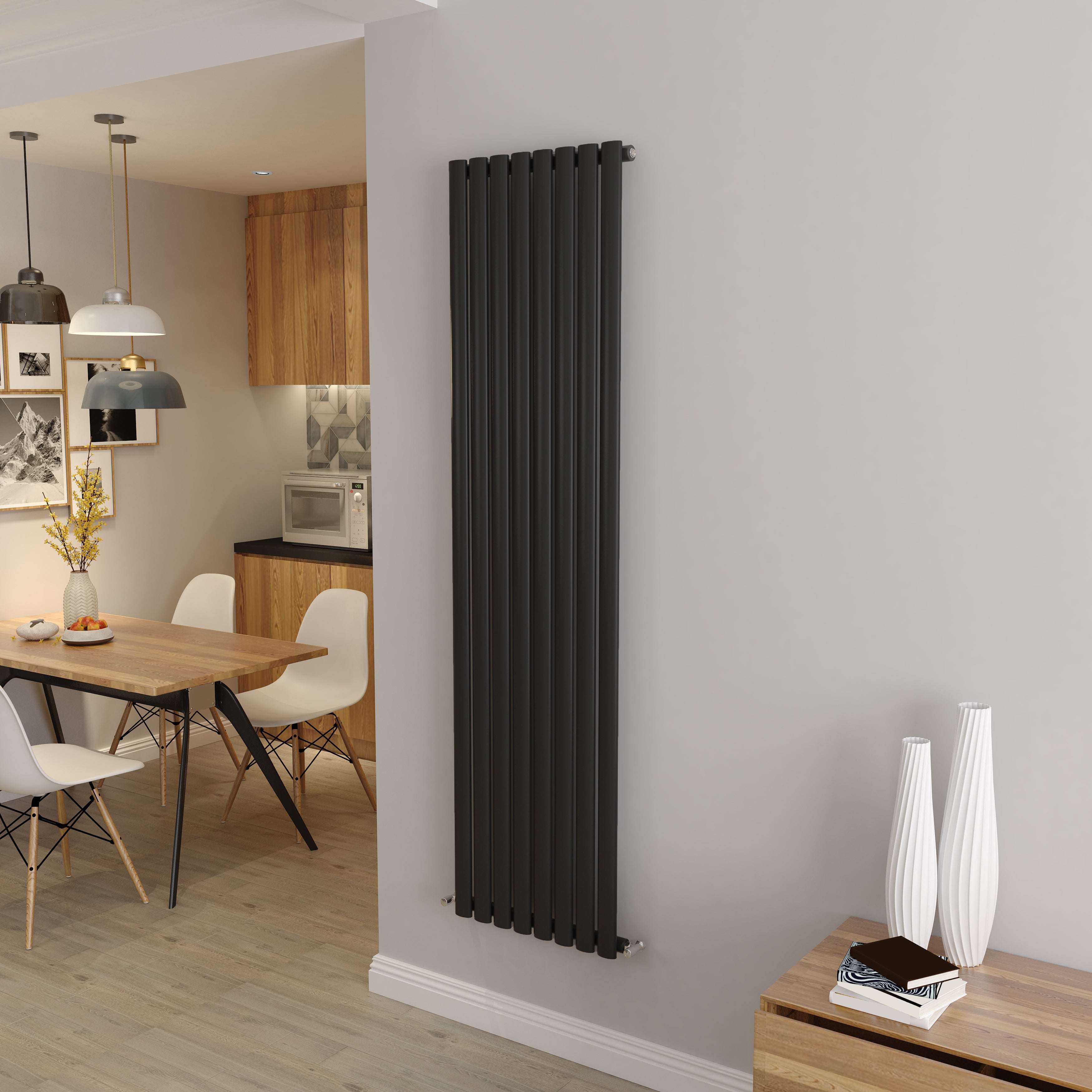 Aver-Growth- Designer Vertical 1800x472mm Single Black Oval Column Radiator