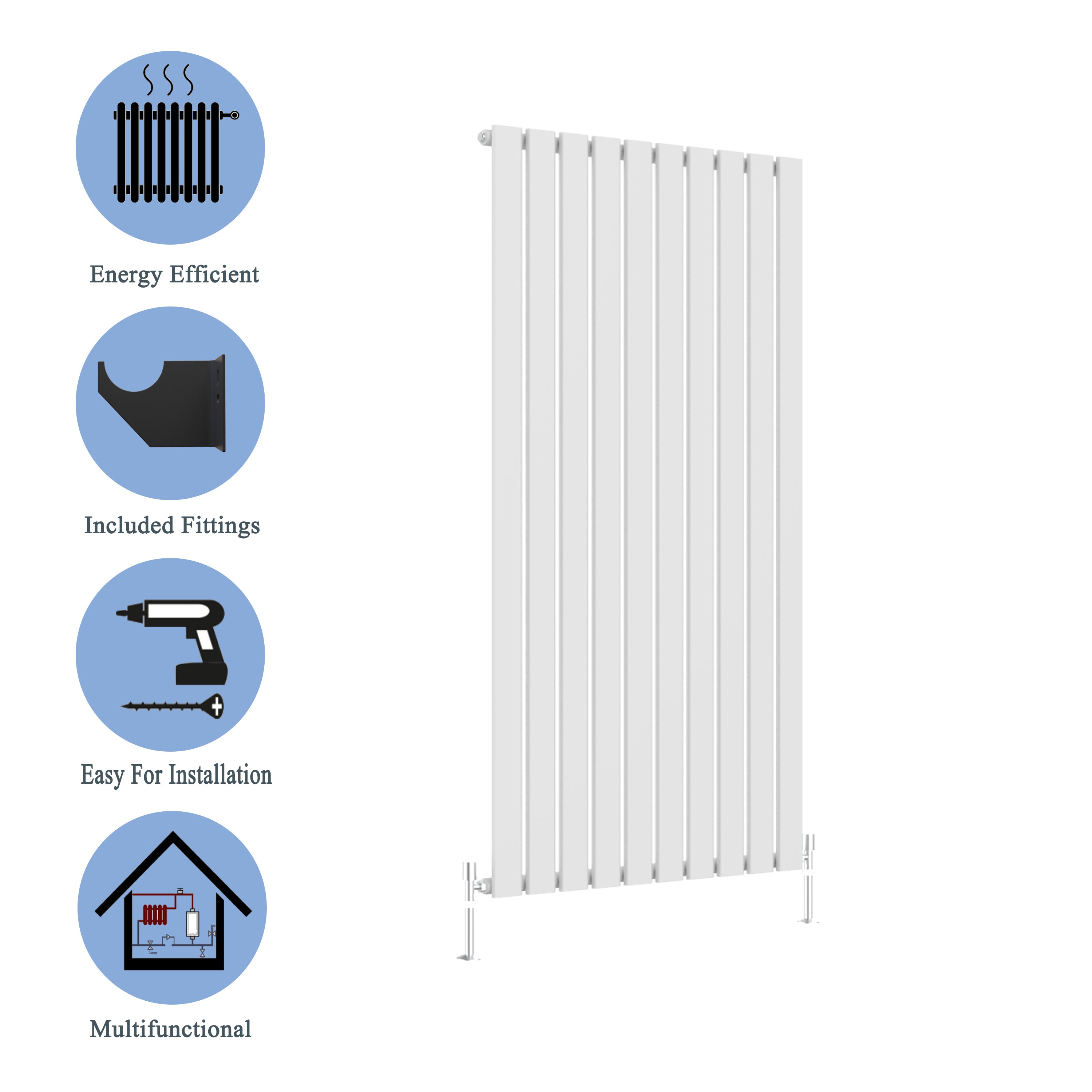 Modern Vertical 1800x680mm Single White Flat Panel Radiator